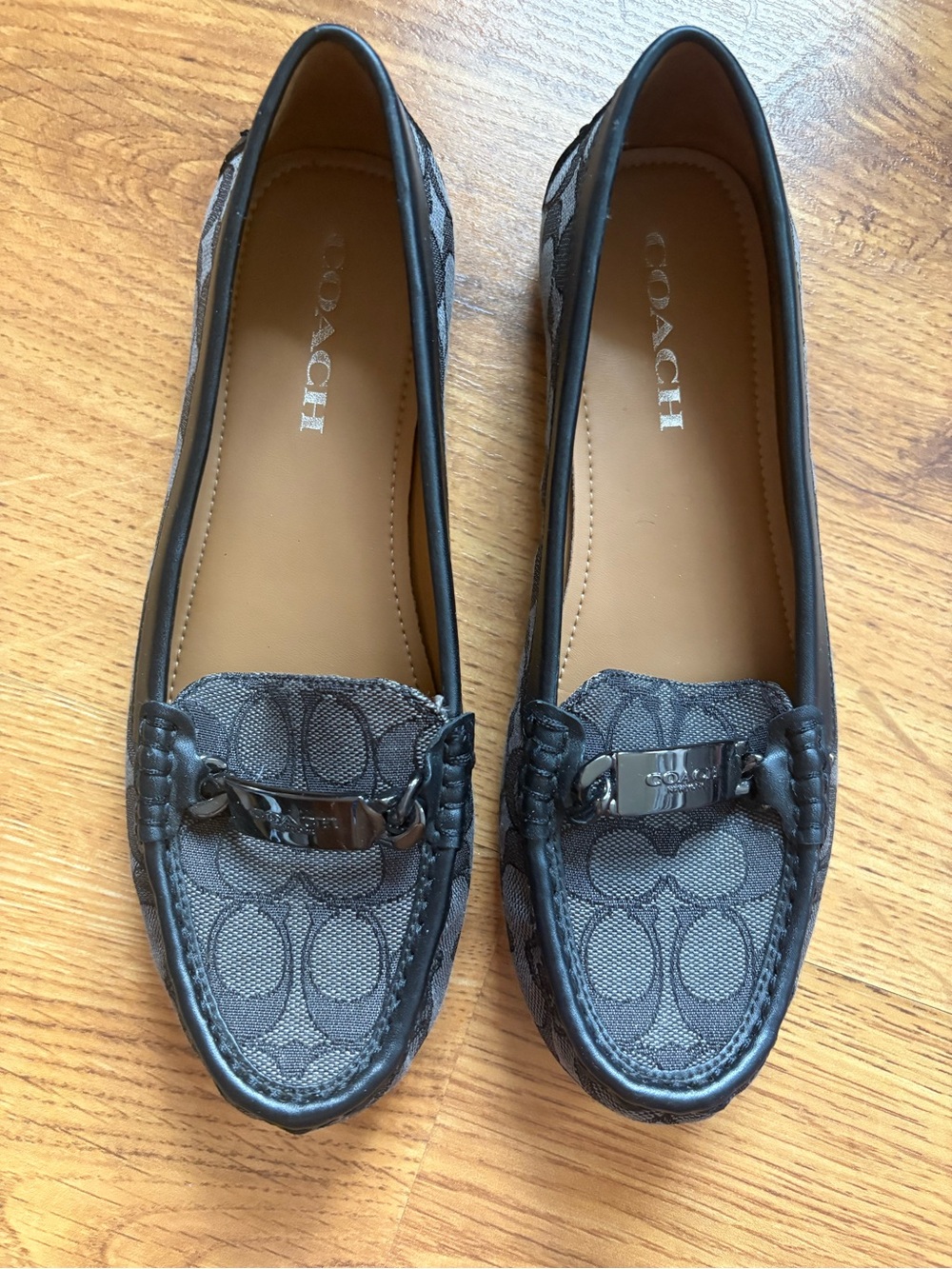 Coach Black Signature Logo Canvas Loafers with Metal Bit